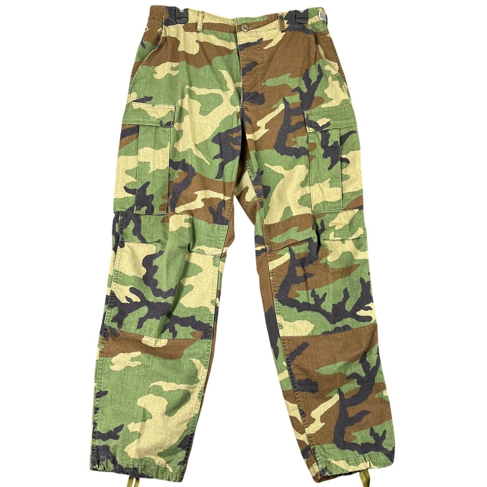 Vintage Military Woodland Camouflage Pattern Combat Cargo Trousers Mens M